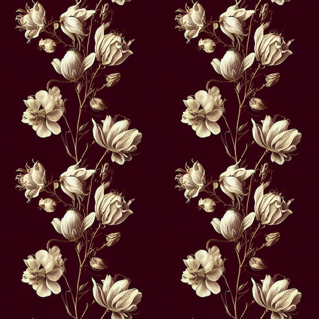 Modèle sans couture avec des fleurs rouges Généré par IA édité dans Photoshop