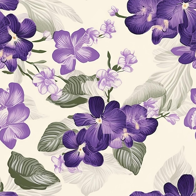 Modèle sans couture avec des fleurs violettes sur fond blanc