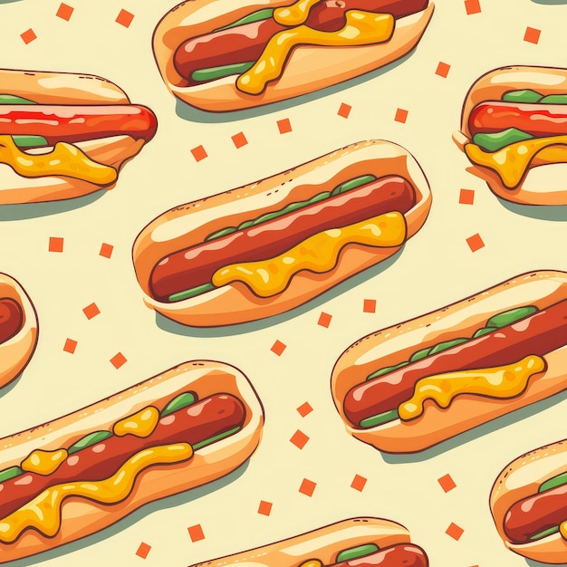 Modèle sans couture de hot-dog Restauration rapide Générer Ai