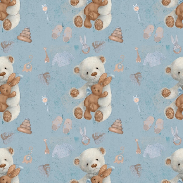 modèle sans couture d'illustration de bébé, modèle d'ours en peluche