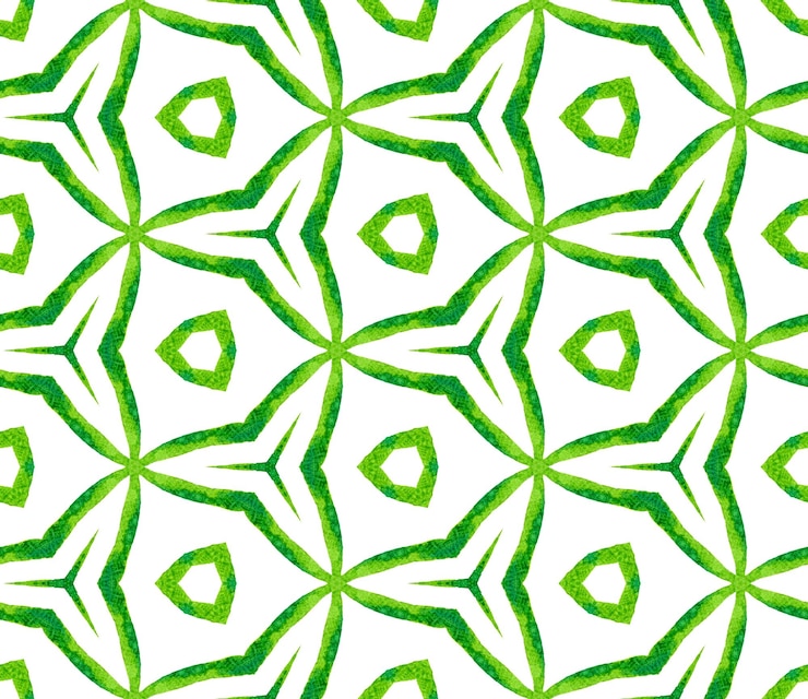 Photo modèle sans couture de kaléidoscope vert ornement aquarelle dessiné à la main tuile répétitive populaire merveilleux tissu tissu maillots de bain conception papier peint emballage