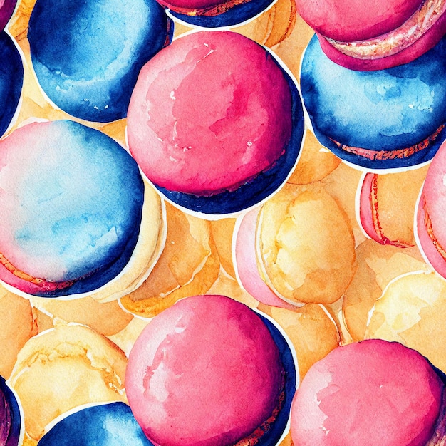 Photo modèle sans couture avec macarons colorés aquarelles