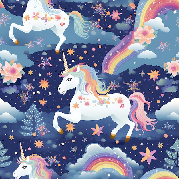 Modèle sans couture d'un magnifique pays des merveilles magique magnifique Licorne avec source d'inspiration