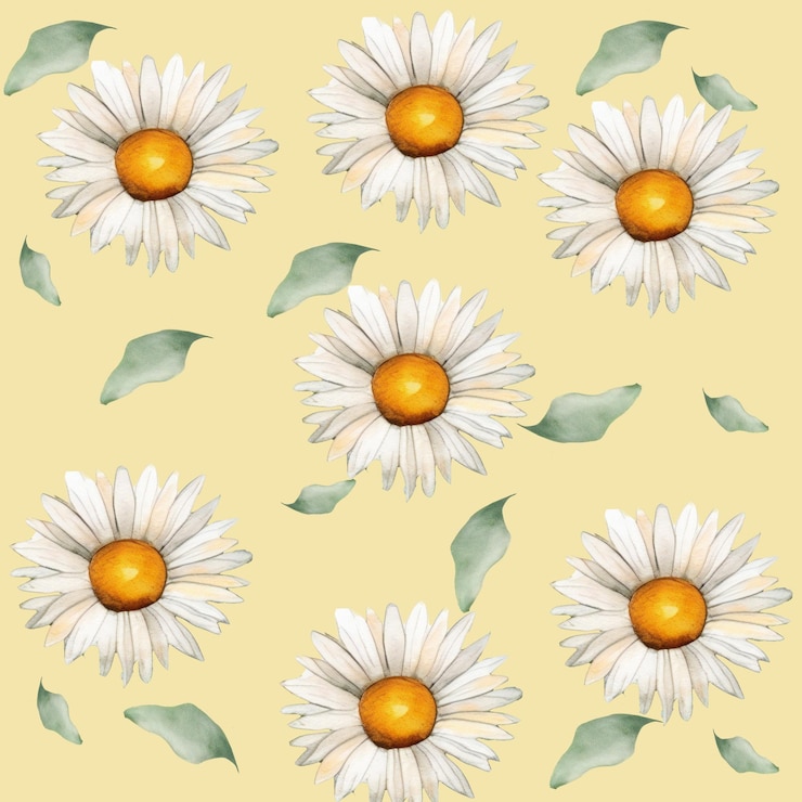 Photo un modèle sans couture de marguerites sur fond jaune.