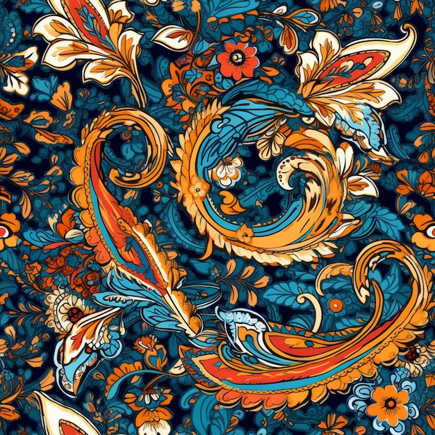 Modèle sans couture avec un motif floral bleu et orange.