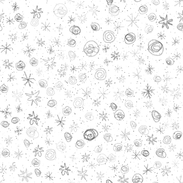 Modèle Sans Couture De Noël De Flocons De Neige Dessinés à La Main. Flocons de neige volants subtils sur fond de flocons de neige à la craie. Incroyable superposition de neige dessinée à la main à la craie. Décoration précieuse du temps des Fêtes.