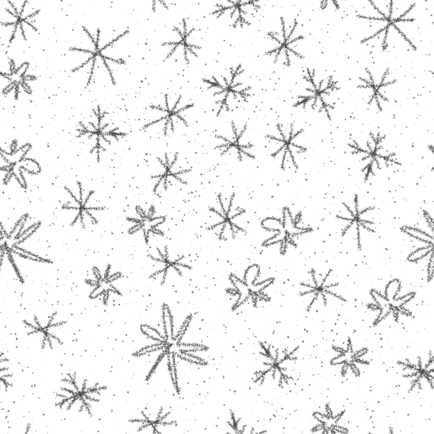 Modèle sans couture de Noël de flocons de neige gris dessinés à la main. Flocons de neige volants subtils sur fond blanc. Délicieuse superposition de neige dessinée à la main à la craie. Décoration remarquable pour les fêtes de fin d'année.