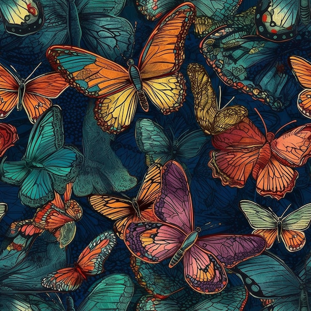 Modèle sans couture de papillons peints créé avec l'IA générative