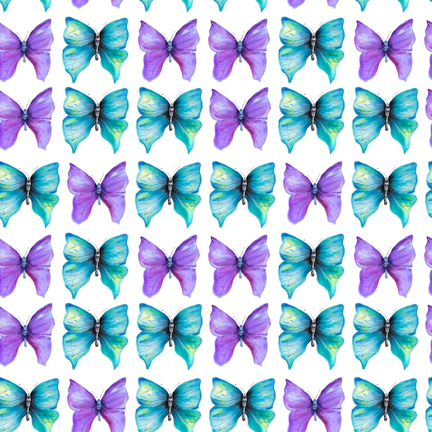 Modèle sans couture avec papillons violets et bleus