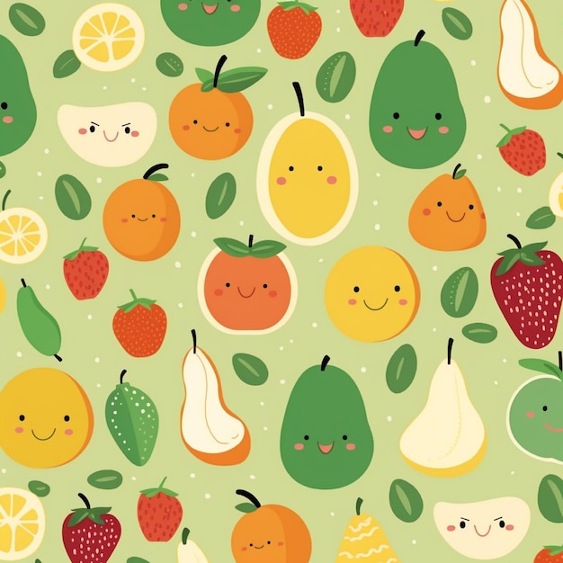 Modèle sans couture avec des personnages de fruits mignons sur fond sombre illustration vectorielle