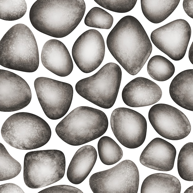 Photo modèle sans couture de pierres de mer gris beige aquarelle isolés sur fond blanc. illustration de texture d'art de roches dessinées à la main à l'aquarelle. formes géométriques irrégulières abstraites. concept spa