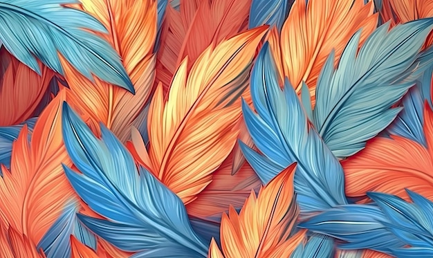 Modèle sans couture de plumes bleu et rouge Papier peint animalier