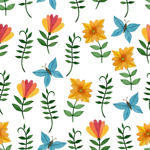 Modèle sans couture de printemps mignon dans l'art populaire papillon de Pâques