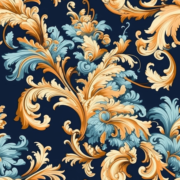 Modèle sans couture rococo qui serait porté couleurs modèle sans couture généré par l'IA