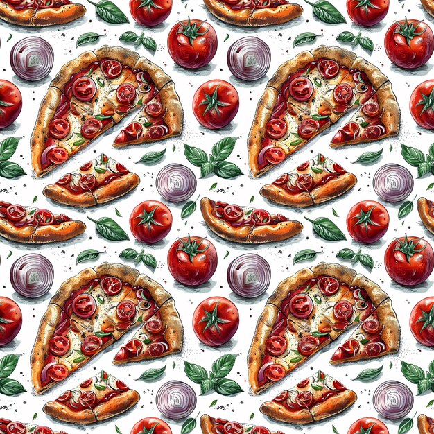 Modèle sans couture de style vectoriel de restauration rapide de tranches de pizza