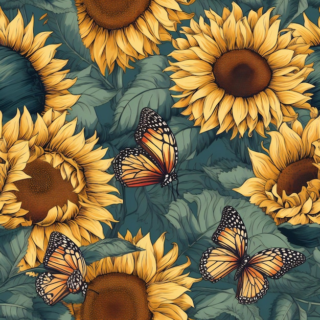 Un modèle sans couture avec des tournesols et des papillons.