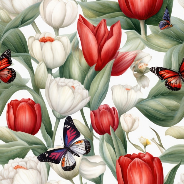 Photo modèle sans couture de tulipes aquarelle papiers numériques ai générative