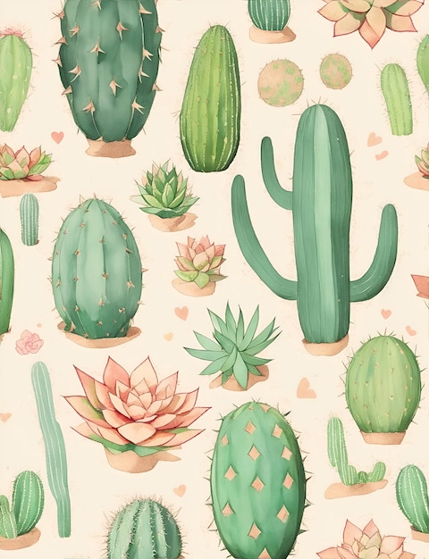 Modèle sans couture vintage d'un cactus et de plantes succulentes