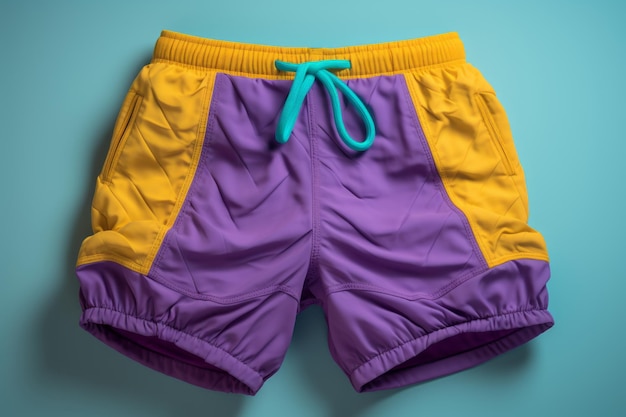 Modèle de short coloré Summer Vibes sur fond cyan IA générative