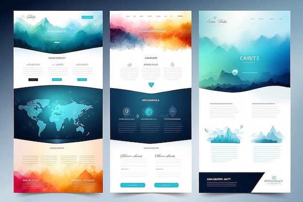 Photo un modèle de site web d'une page et différentes conceptions d'en-tête avec des arrière-plans floues