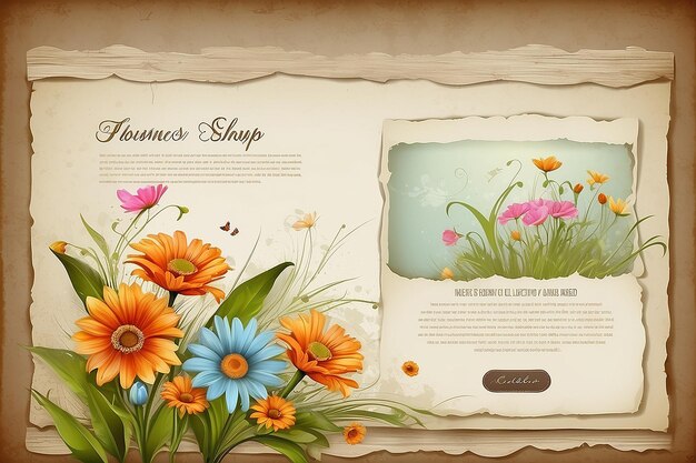 modèle de site Web pour la boutique de fleurs et la boutique en ligne les effets frottés usés sont sur des couches différentes