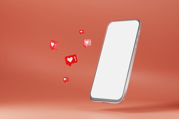 Modèle de smartphone avec écran blanc, comme des icônes sur fond rose pour votre conception. rendu 3D.