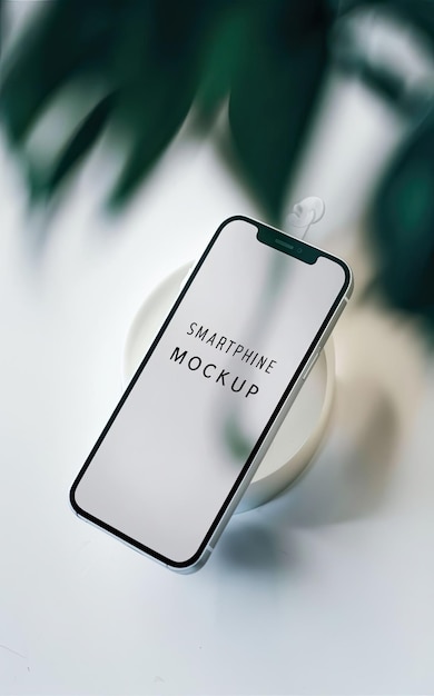 Modèle de smartphone à vue frontale réaliste iPhone portable cadre violet avec écran blanc vide