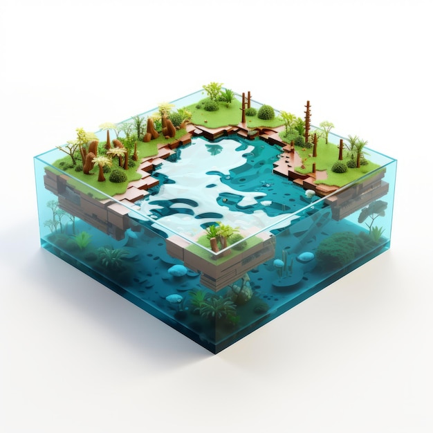 Modèle solide en 3D du lagon des paysages de jardin tranquille