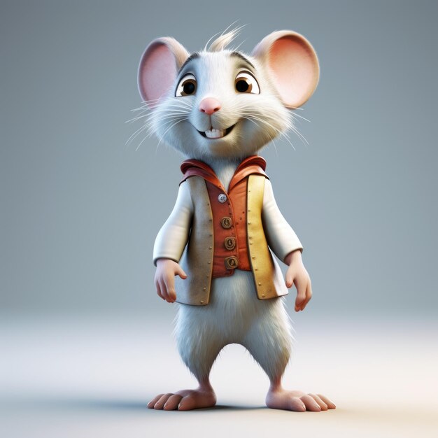 Photo modèle de souris de dessin animé en 3d dans un gilet blanc et une veste rouge