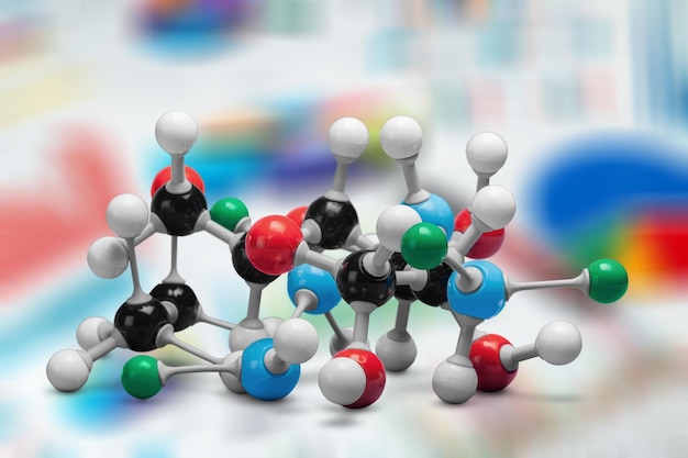 Modèle de structure moléculaire sur fond flou