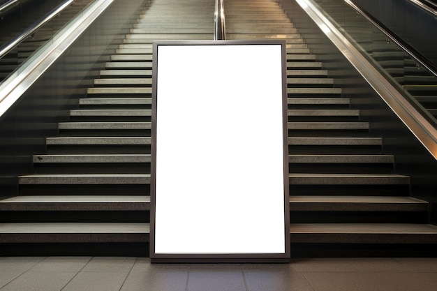 Photo modèle de support d'affiche vierge dans une station de métro avec escalator