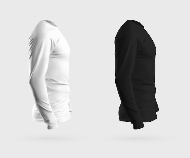 Modèle de sweat-shirt moulant à manches longues pour hommes blancs et noirs, isolé sur fond