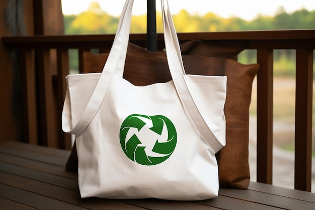 Photo modèle de symbole de recyclage sur un sac à épaule