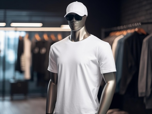 Photo modèle de t-shirt blanc sur un mannequin sur fond hip-hop