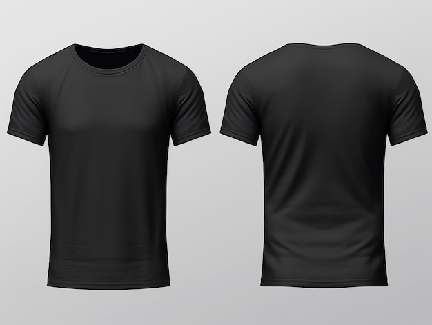 Photo modèle de t-shirt noir plain devant et derrière vue générative ai