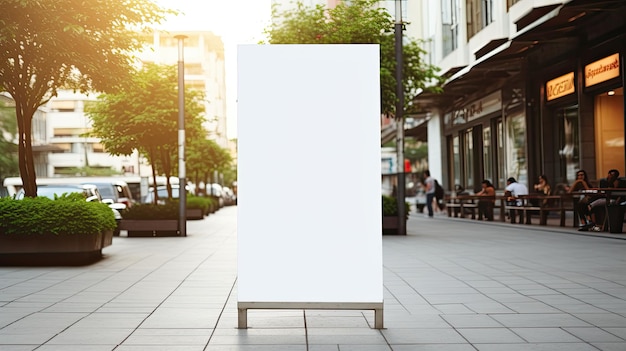 Modèle de tableau de sandwich blanc affiché sur une rue près d'un rond-point Arrière-plan de tableau de chevalet mobile avec de l'espace pour le texte