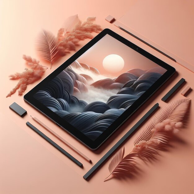 modèle de tablette sur un fond peach lumineux 3D Ipad