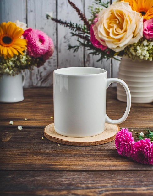 Photo modèle de tasse florale rustique