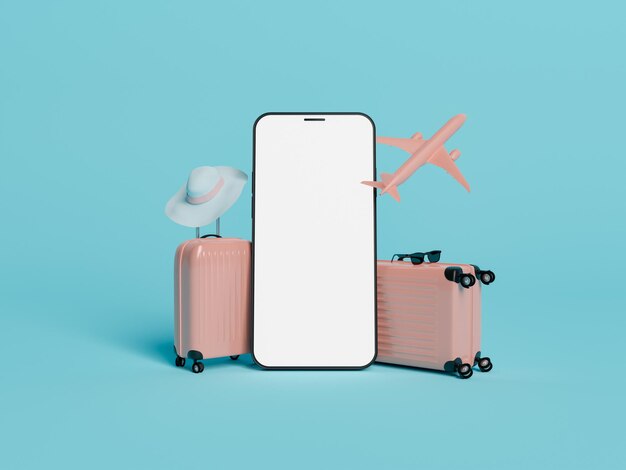 modèle d'un téléphone portable avec des valises et un avion