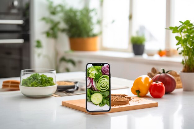 Modèle de téléphone de promotion d'application de cuisine avec une application culinaire à l'écran