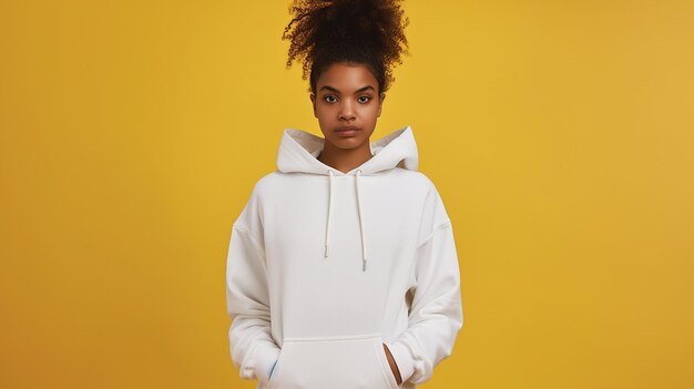 Modèle de toile blanche pour une jeune femme afro-américaine en capuche surdimensionnée