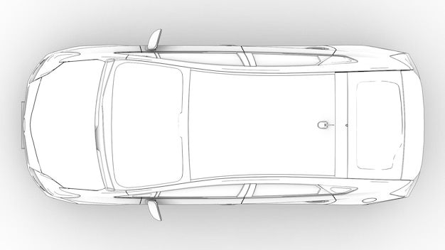 Photo modèle tridimensionnel d'une voiture familiale hybride dessin au crayon stylisé sur fond blanc. rendu 3d.