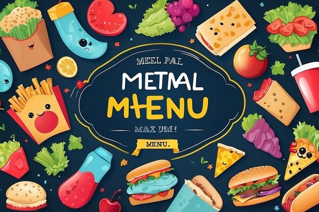 modèle vectoriel de menu de repas pour enfants colorés et mignons