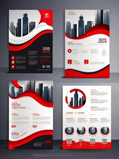 Modèle vectoriel de résumé d'entreprise pour brochure Rapport annuel Magazine Affiche Présentation d'entreprise Portefeuille Flyer infographique avec couleur rouge et noire taille A4 Front et arrière Vector