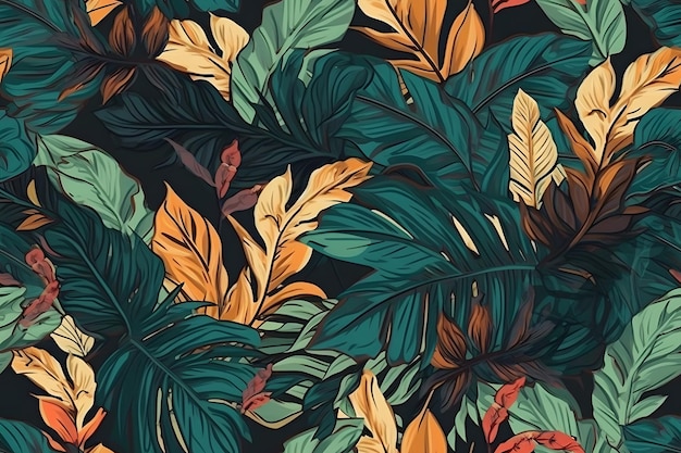 Modèle vectorielle continue avec des plantes tropicales exotiques dans un style moderne design de fond coloré jungle tendance Nature textile mode papier peint impression Ai générative