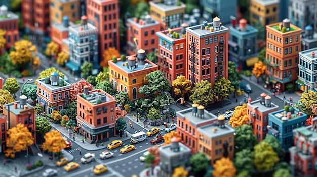 un modèle de ville avec un bâtiment et une voiture