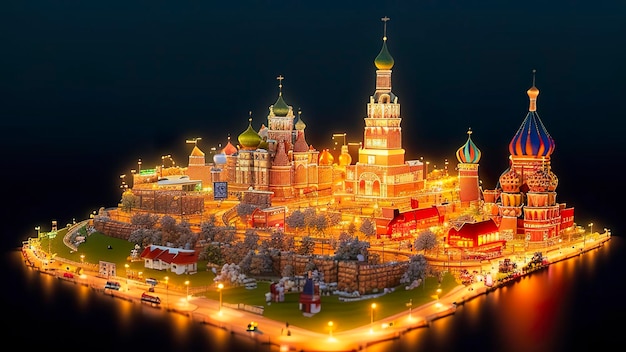 Photo un modèle de la ville de moscou la nuit