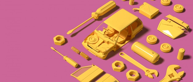 Photo modèle de voiture en plastique jaune avec partie outils