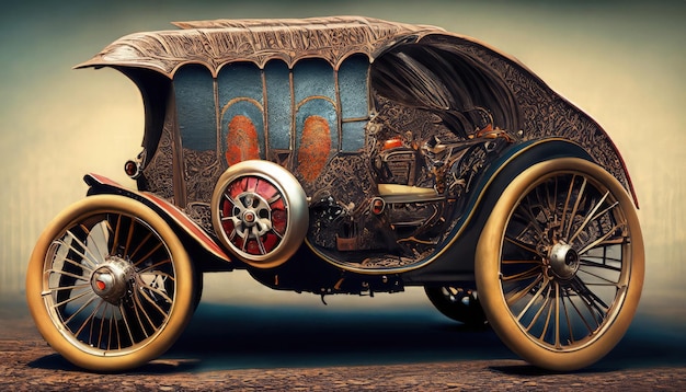 Photo modèle de voiture vintage sur un fond en bois illustration 3d