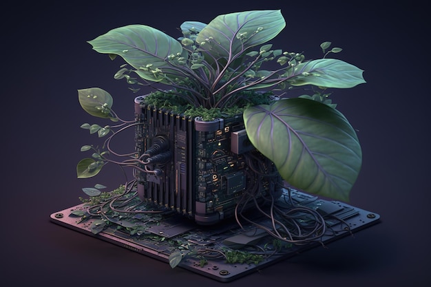 Modèles 3D de génération d'IA de composants de circuits électroniques et de plantes vertes